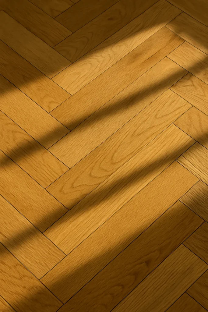 Close-up view of oak parquet flooring with a matte natural oil finish in Dublin home.
