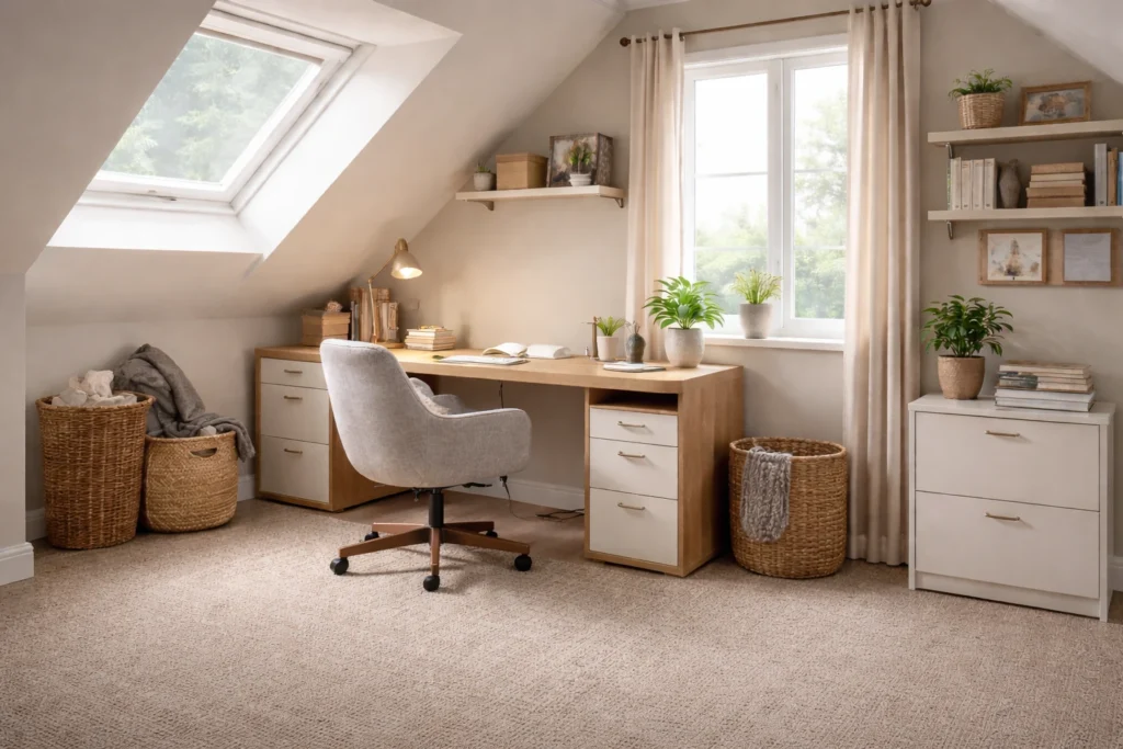 Acoustic-friendly upstairs home office in an Irish house