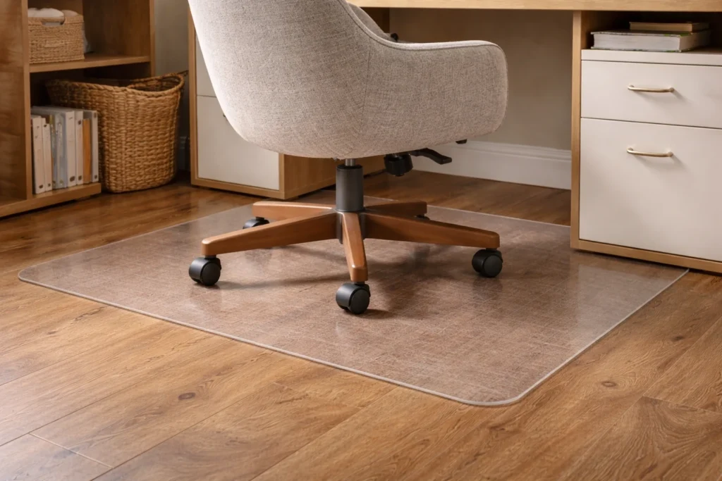 Office chair on protected flooring in an Irish home office