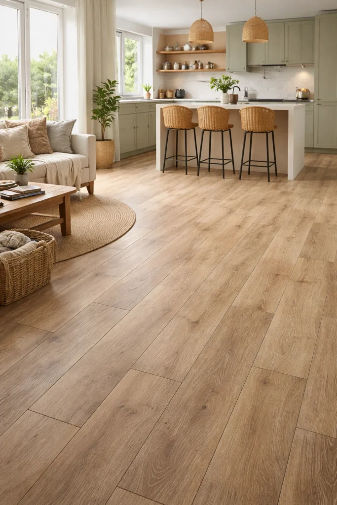 Wood-look LVT flooring in an Irish Airbnb living area