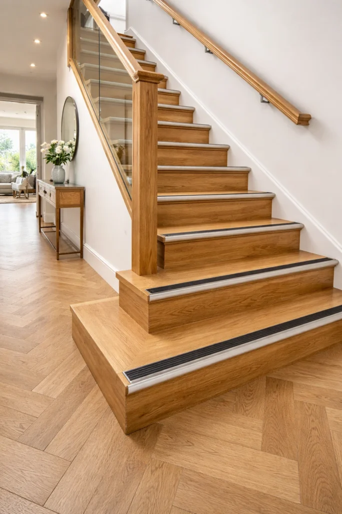 Engineered wood staircase in a renovated Irish home