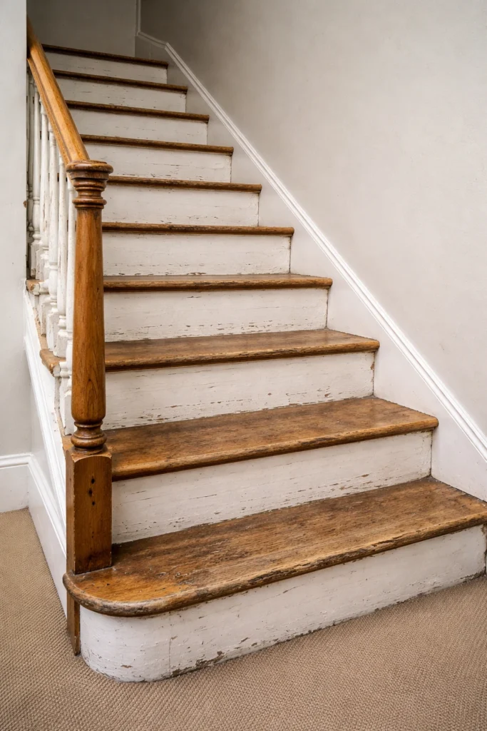 Worn timber staircase in an older Dublin house