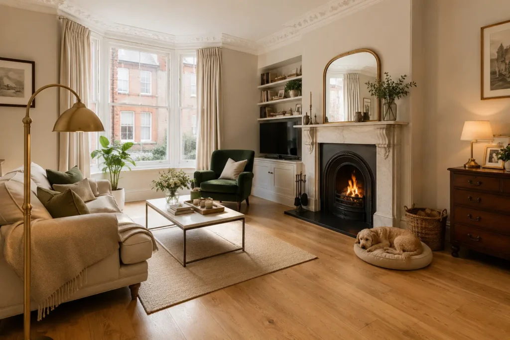 Barcelona Harmony engineered flooring in a warm Irish Victorian living room
