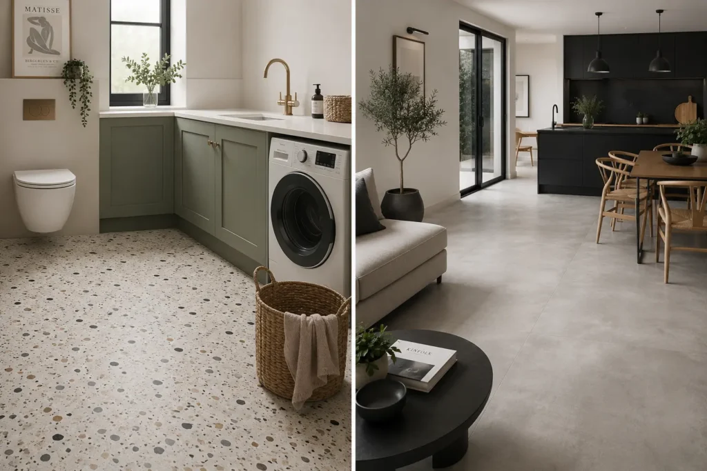 Terrazzo-effect flooring in a modern Irish bathroom