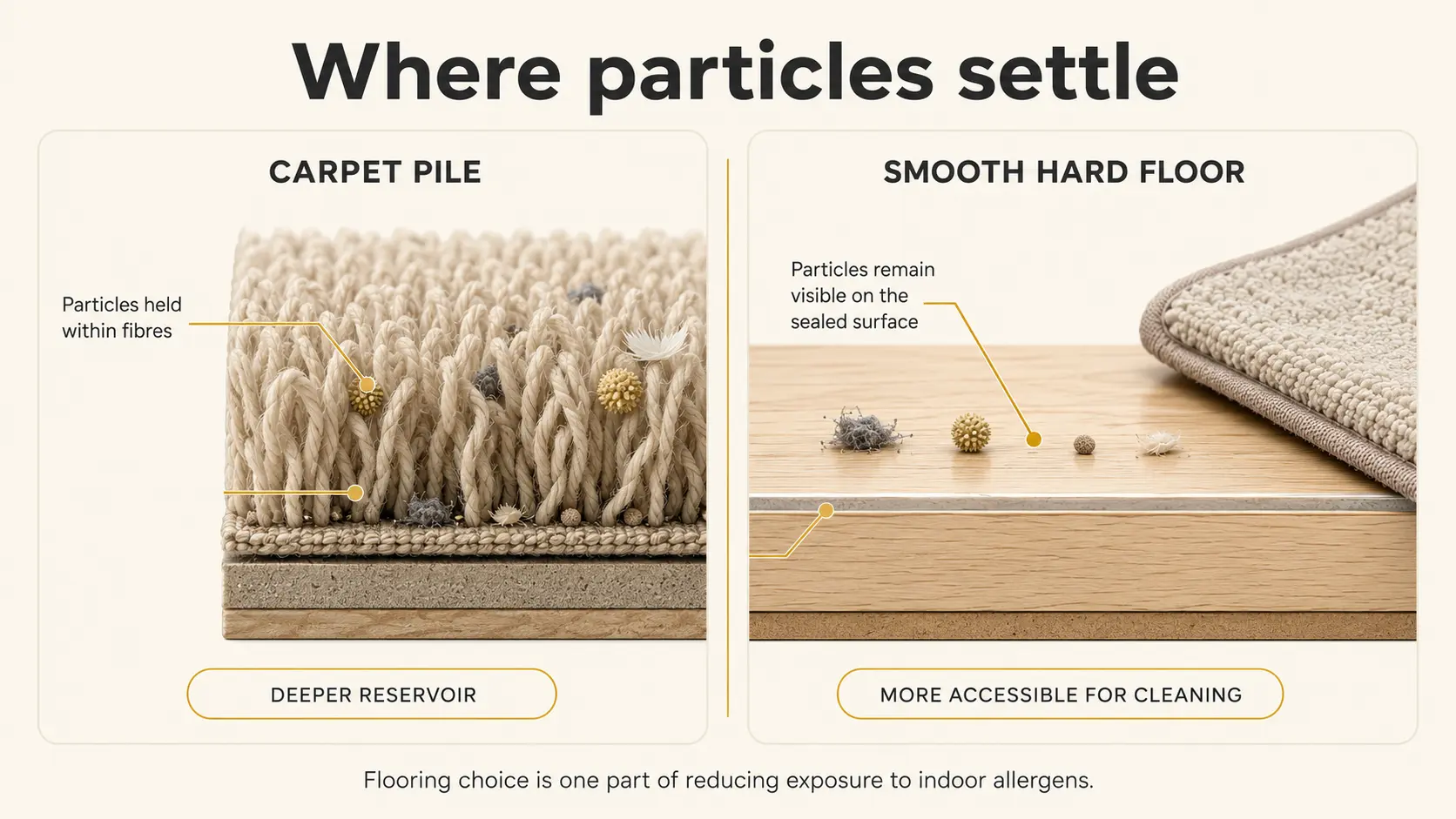 Carpet fibres and smooth hard flooring compared for settled household allergens