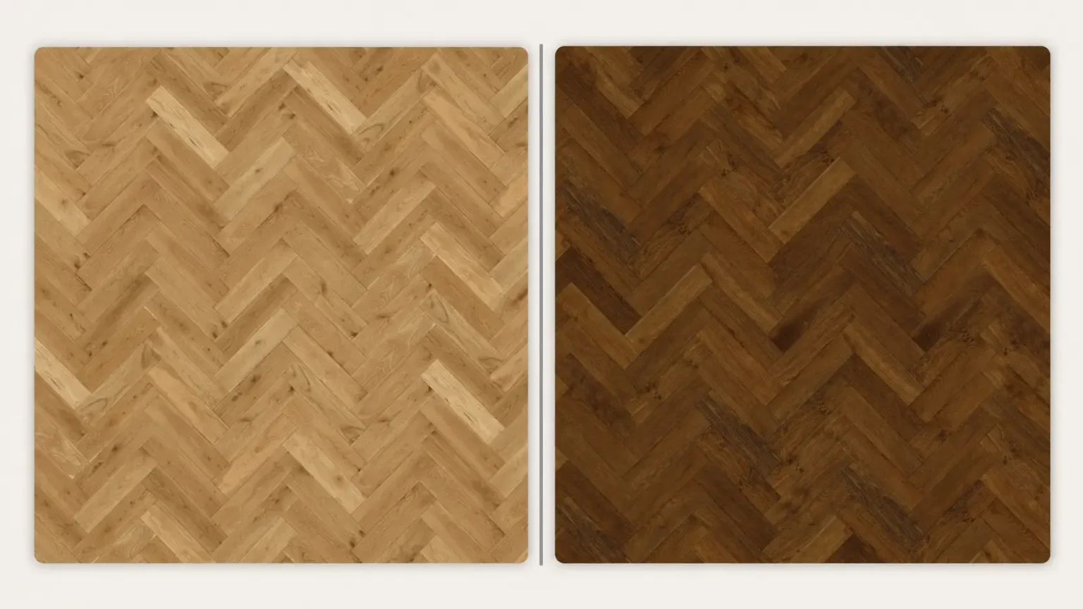 Natural brushed oak and double-smoked matt-lacquered engineered flooring compared