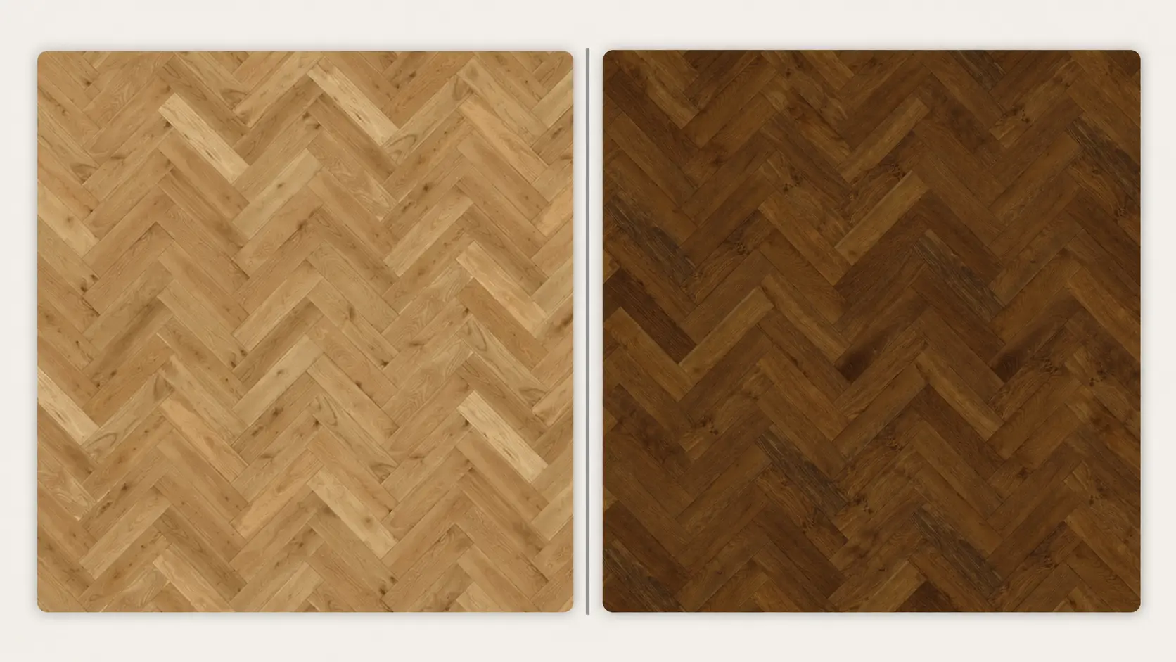 Natural brushed oak and double-smoked matt-lacquered engineered flooring compared